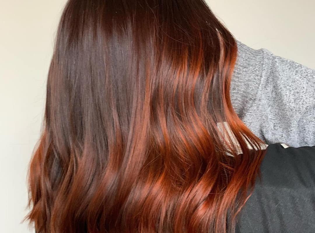 Ginger balayage on brown hair