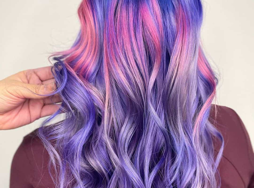 unicorn galaxy hair with pink highlights