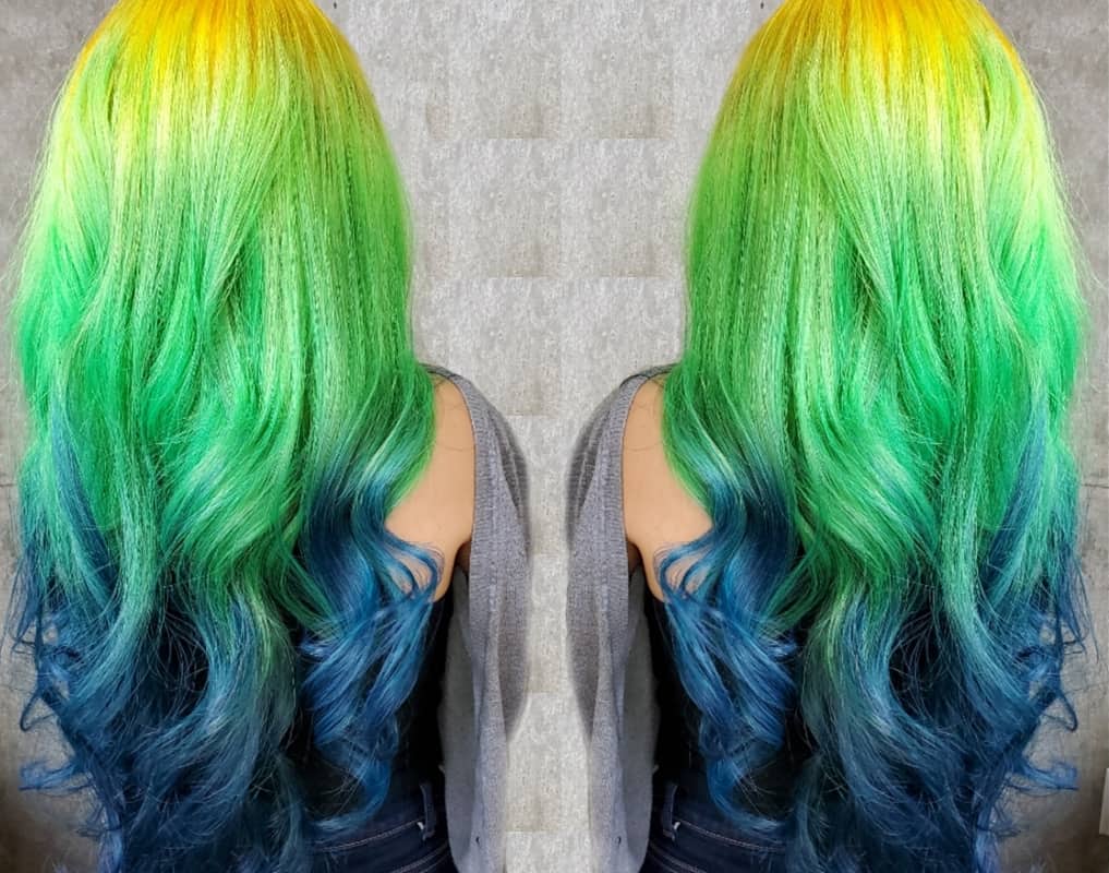 Green, blue and yellow ombre