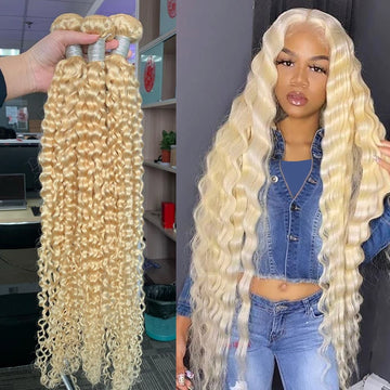 Deep Wave 613 Blonde Brazilian Remy Hair Bundles